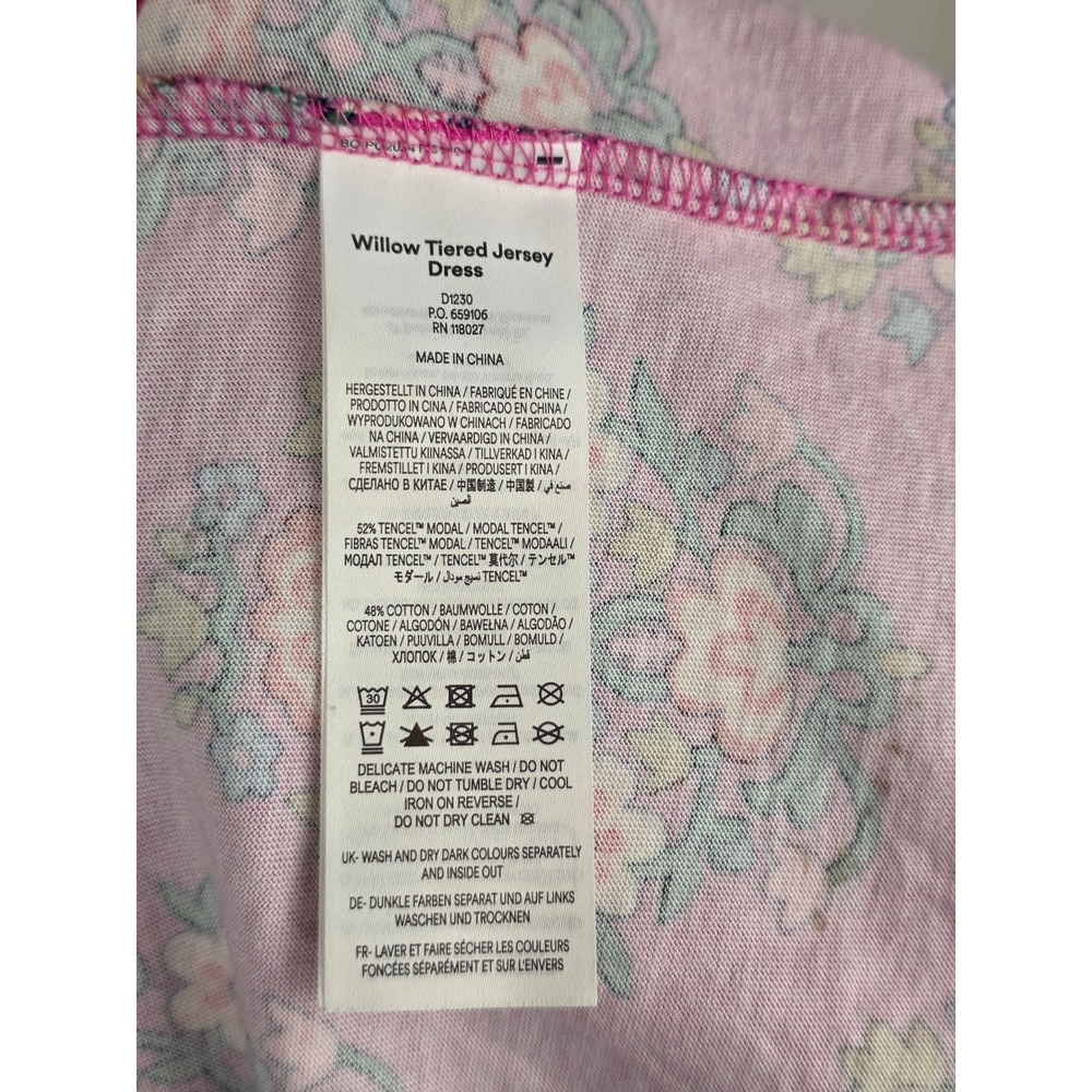 Boden Willow Tiered Jersey Dress Pink Floral Maxi Long Sleeve Modest 8R D1230 - Picture 10 of 10